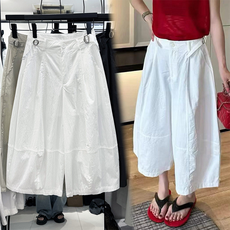 Korean Style 2026 Summer Thin Fashionable Waist-Buckle Cropped Wide-Leg Pants for Women, Petite Plus-Size Slimming Balloon Casual Mid-Length Pants Korean Style 2026 Summer Thin Fashionable Waist-Buckle Cropped Wide-Leg Pants for Women, Petite Plus-Size Slimming Balloon Casual Mid-Length Pants