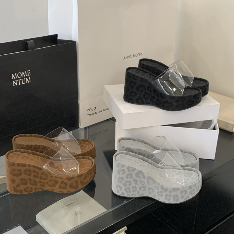 Korean Style Height-Increasing Sandals for Small People, Transparent Wedge Heels, Thick-Soled Super High Heels, Versatile Slippers for Women in Summer