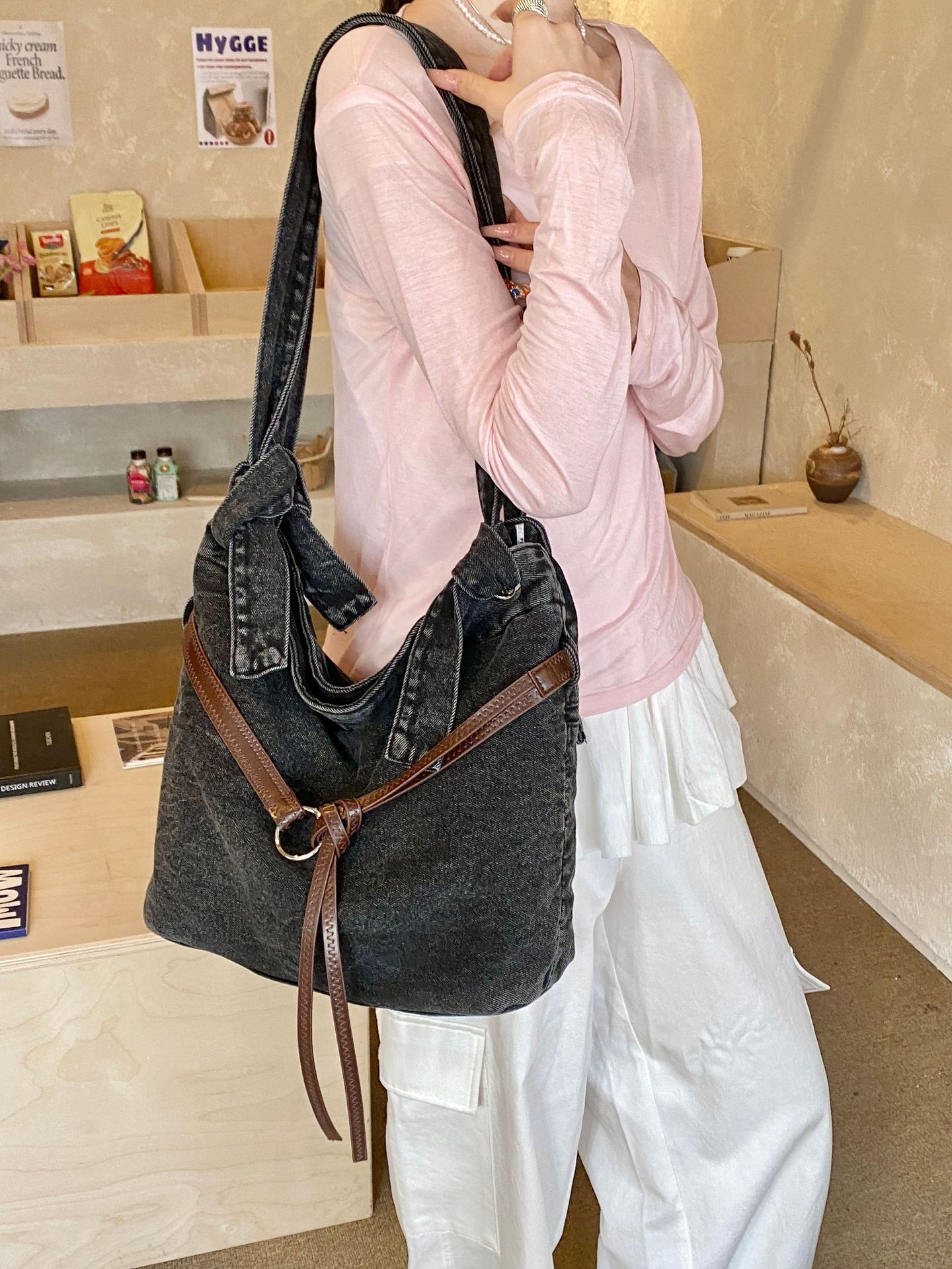 Bolso de denim para mujeres 2026 nuevo cross-border retro bolso de tote de textura casual de alta calidad versátil mochila de hombro