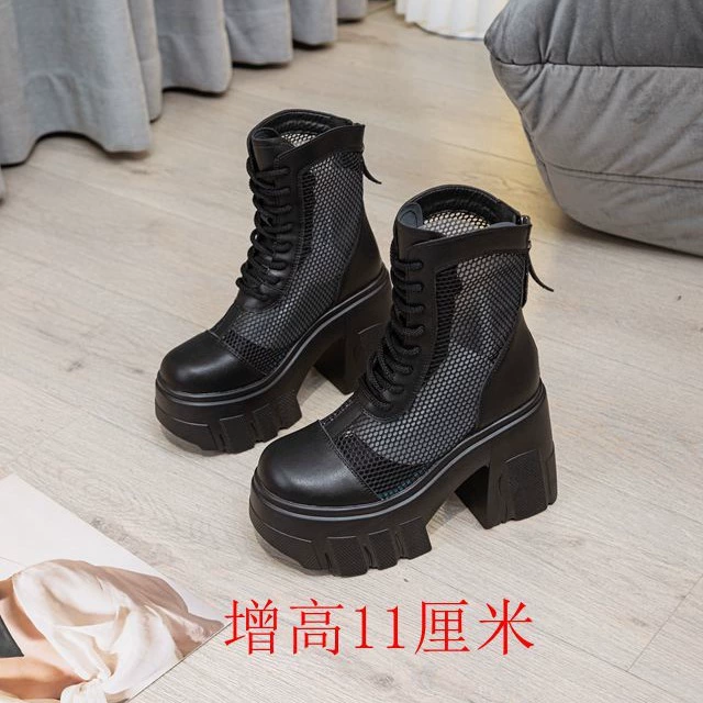 Универсальные Кожаные Ботинки Martin, дышащая сетчатая обувь, увеличенная 11 см высота на платформе, весенне-летние новые тонкие женские ботинки