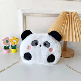2025新款卡通毛绒熊猫单肩斜挎包可爱女童链条包百搭配饰儿童包包