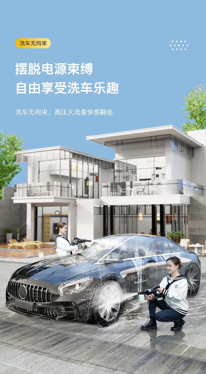 Laiben Car Wash Machine Wireless Lithium Battery Household Commercial Portable German Turbine Ultra-High Pressure Water Gun Cleaning