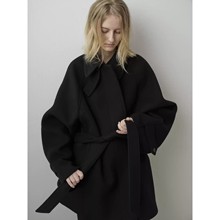 部分现 2025冬季新款韩国设计师facade pat*ern绑带羊毛呢羊毛大