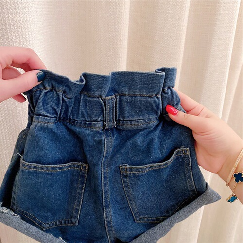 【】 spring and summer new style girls' fashionable and versatile high-waisted wide-leg flower bud denim shorts trendy