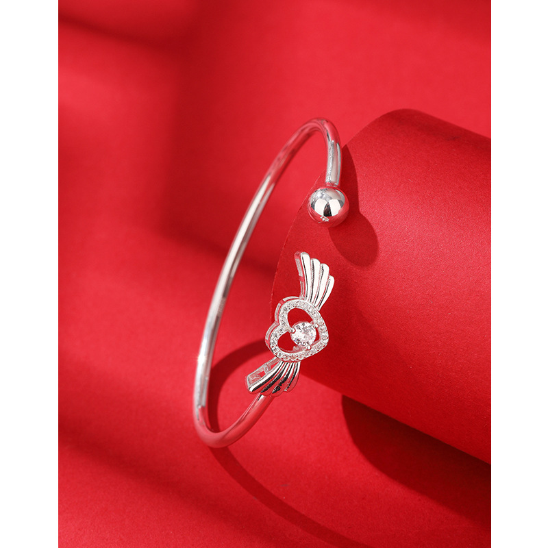 Amor diamante plata Pulsera hembra 990 plata pura abierto sólido joven nicho pulsera de plata esterlina pulsera para novia