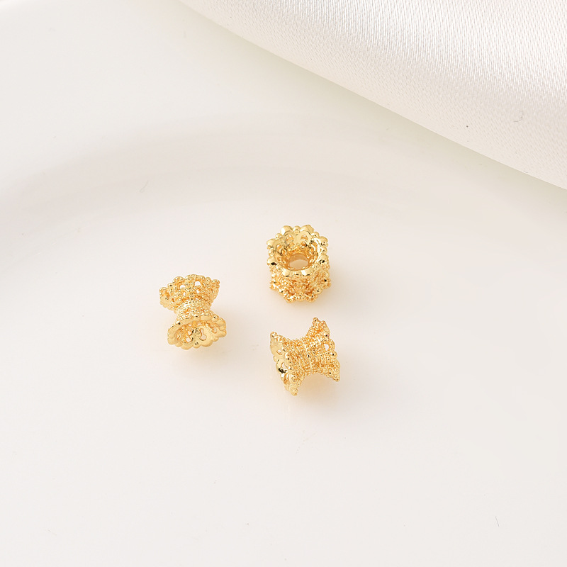 18K包金保色镂空双面花托手工diy手链手串银色隔珠双层珠帽配件材