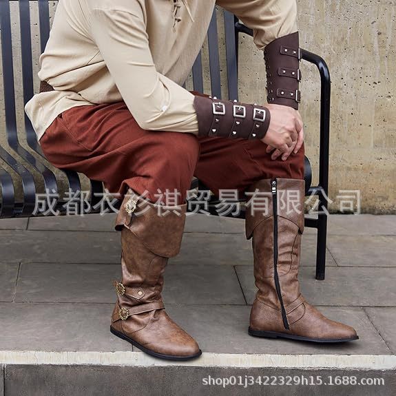 Medieval Cross-Border Foreign Trade New Amazon Independent Station European and American Renaissance Flat Buckle Men's Large Size Boots