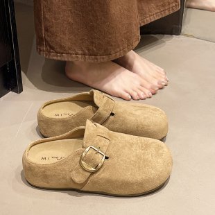 5公分厚底内增高包头拖鞋女外穿2025新款秋季复古懒人鞋博肯半拖~|undefined