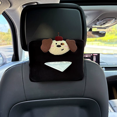 Car tissue box/set Plush Hat Design, Little Panda - plush-tissue-box-black-apple-beige-dog