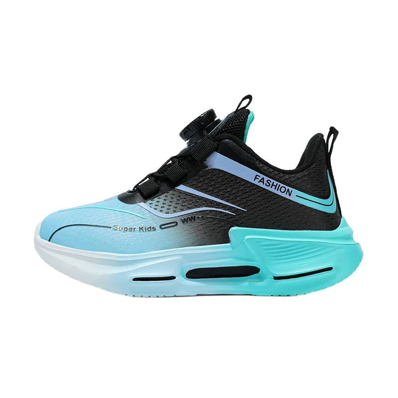 Fábrica directa de botón giratorio para niños zapatos de carrera primavera y otoño antideslizante para niños y niñas zapatos deportivos transpirables ligeros al aire libre cómodos