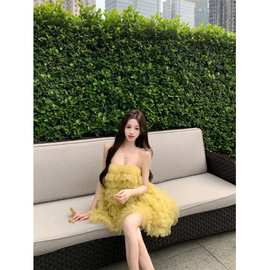 网纱裙连衣裙女装夏季新款裙子吊带裙小个子仙女蓬蓬裙蛋糕裙短裙