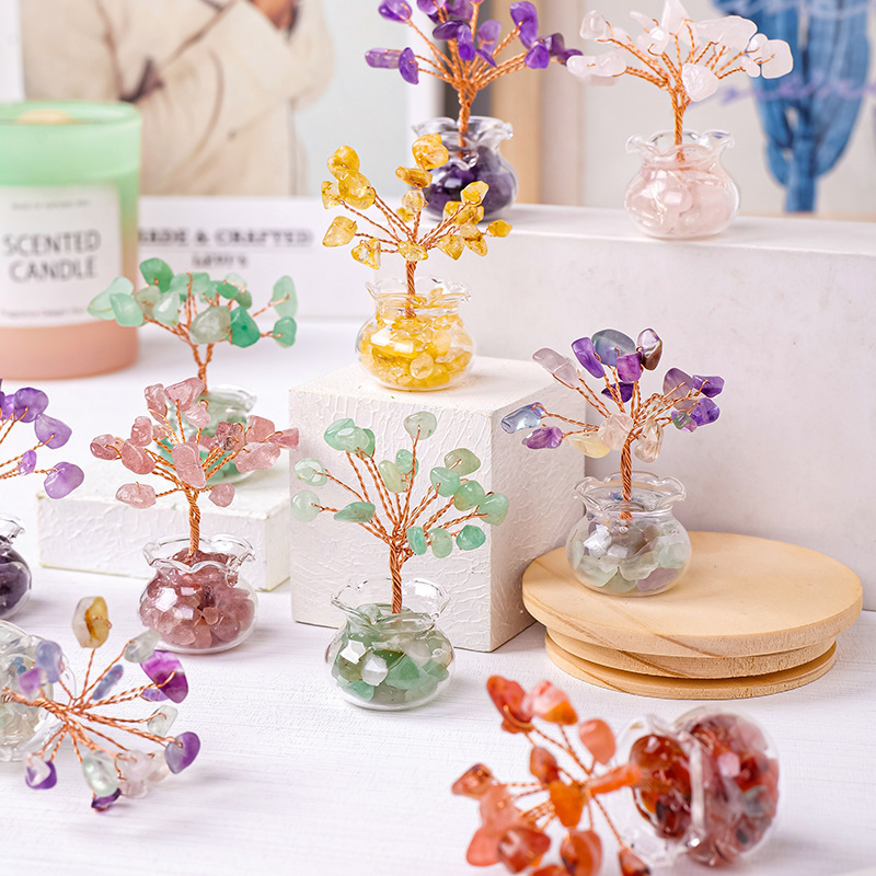 Natural Crystal Gravel Mini Money Tree Fortune Ornaments Home Office Desk Money Tree Creative Decorative Ornaments