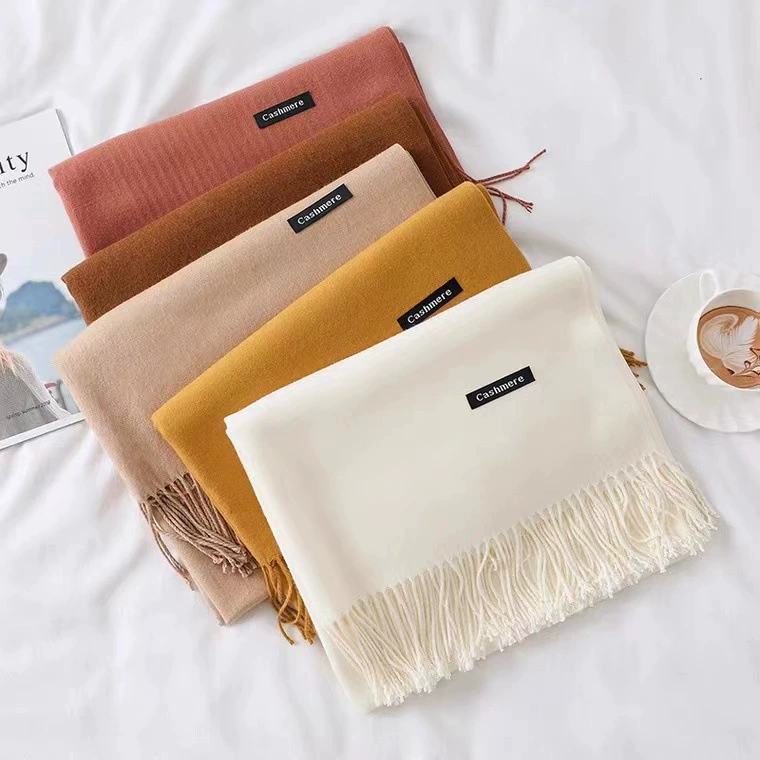 Осенний и зимний однотонный шарф утолщенный теплый большой платок большой красный логотип дамы высокого уровня синий шарф