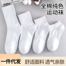 严选诸暨纯棉袜子白色中筒袜夏季纯色船袜运动篮球袜女袜男袜批发