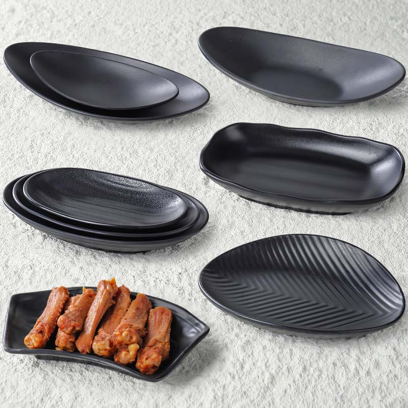 椭圆形密胺鱼盘商用长方形塑料盘子饭店餐饮专用仿瓷菜盘肠粉碟子