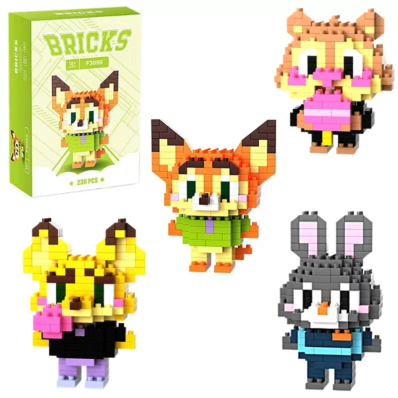 工厂批发疯狂动物城积木尼克朱迪卡通公仔微颗粒拼装玩具儿童益智