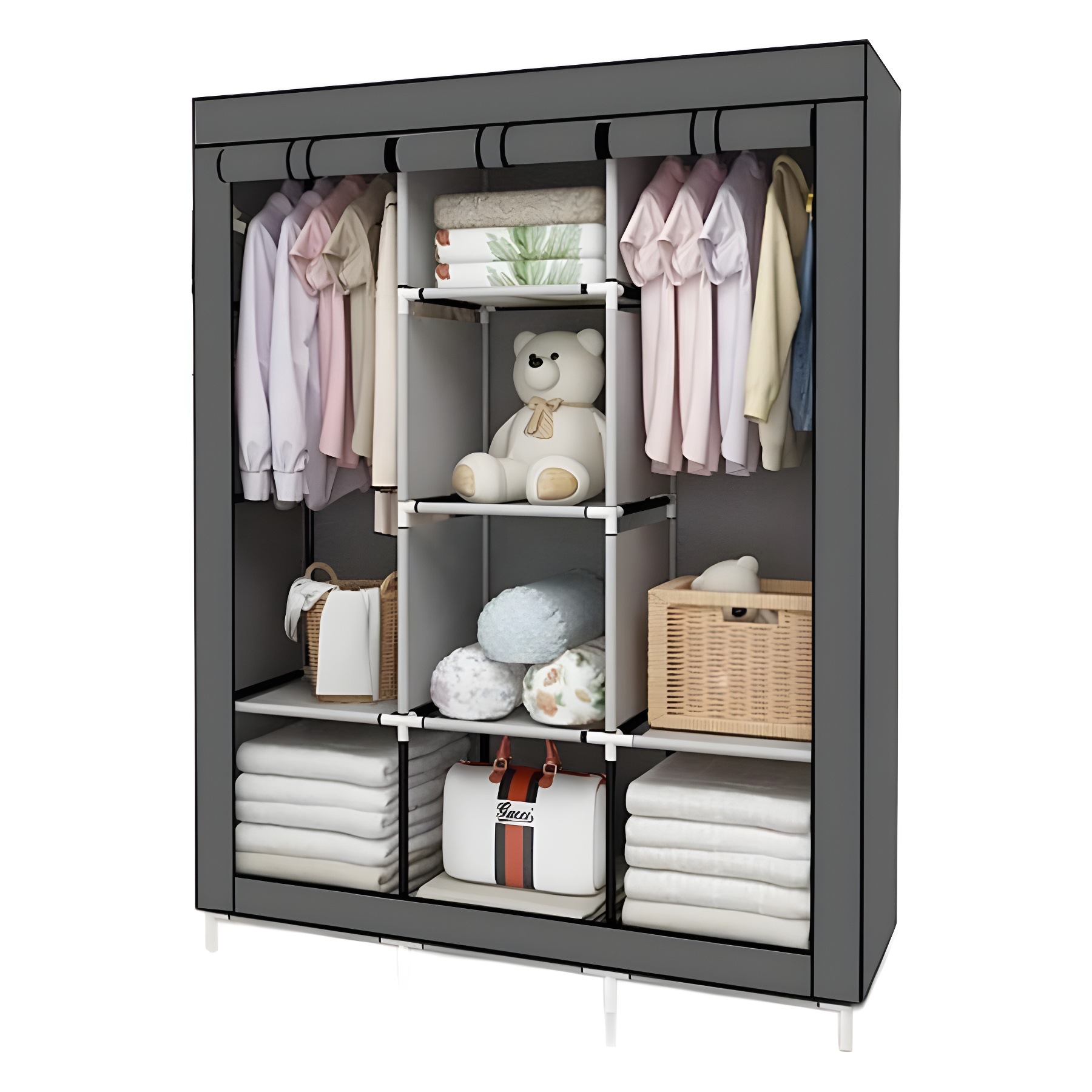 Combinación de armario simple transfronterizo Armario no tejido Cuatro cremalleras Armario de almacenamiento prolongado Fabricante de armario de dormitorio reforzado