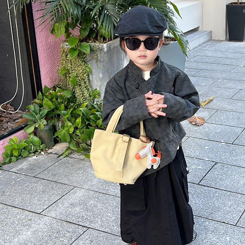 Bolso de mezclilla lindo de los niños de las mujeres 2023 Otoño Nuevo estilo coreano bolso de cubo de tela de color sólido para niños