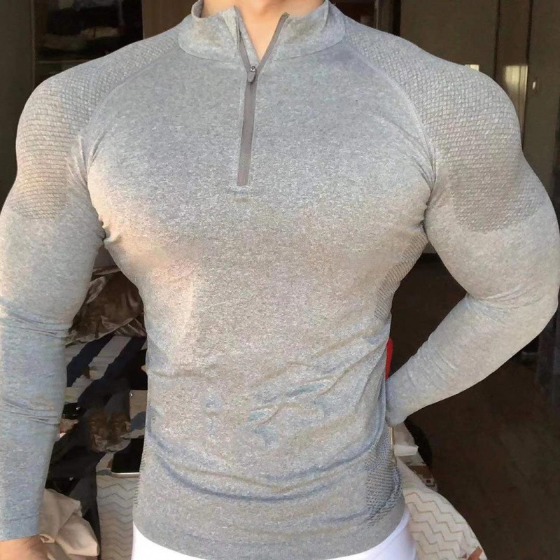 Travel base body-friendly sports quick dry fitted long-sleeve with zipper for training for gym, American style