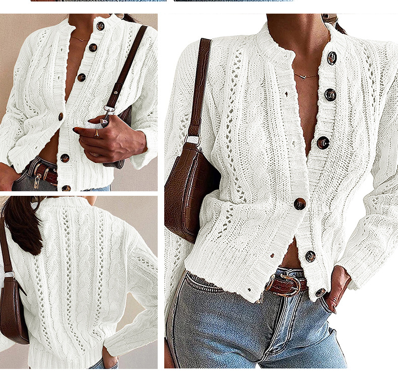 Twisted Rope Twist Single-Breasted Sweater Cardigan NSMMY82947