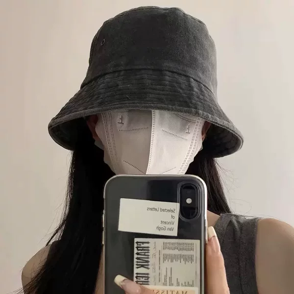 Washed Denim Fisherman Hat Women's Summer Sunshade Sunscreen Face Showing Small Bucket Pot Hat Japanese Big Head Face Plain Hat