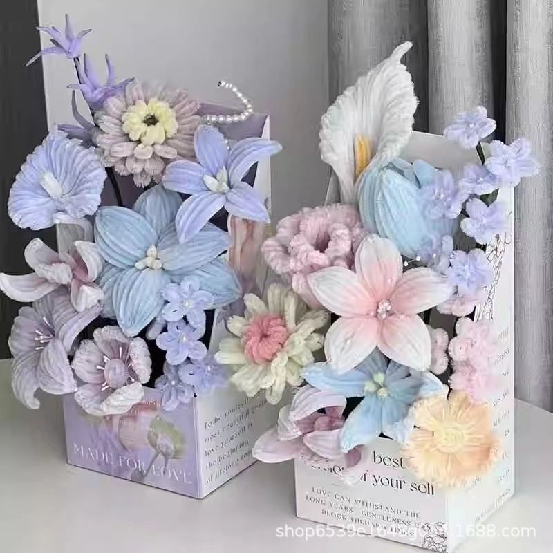 Small Fresh Sunflower Tulip Flower Box Handmade DIY Material Bag Twist Bar for Girlfriend High Luxury Gift