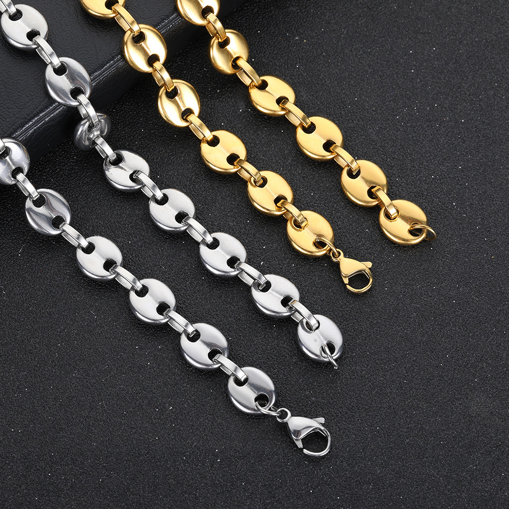 12g Weight Hip-Hop 304 Stainless Steel Geometric Coffee Bean Chain Men Chain Necklaces
