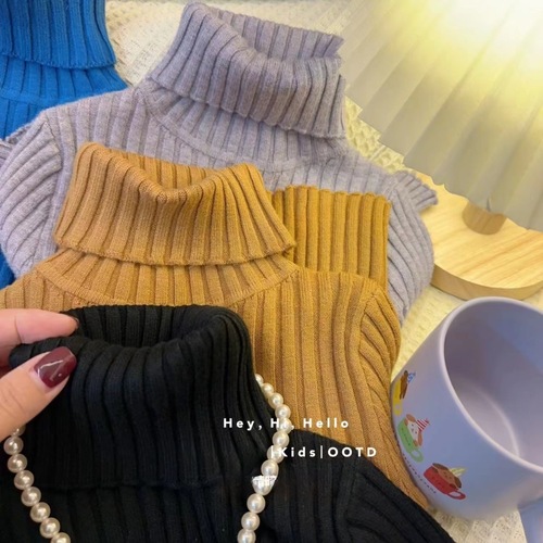 Lemily Children's High Neck Sweater Autumn and Winter New Style Ribbed Pure Color Men and Women Baby Slim Knitted Underwear Warm Sweater