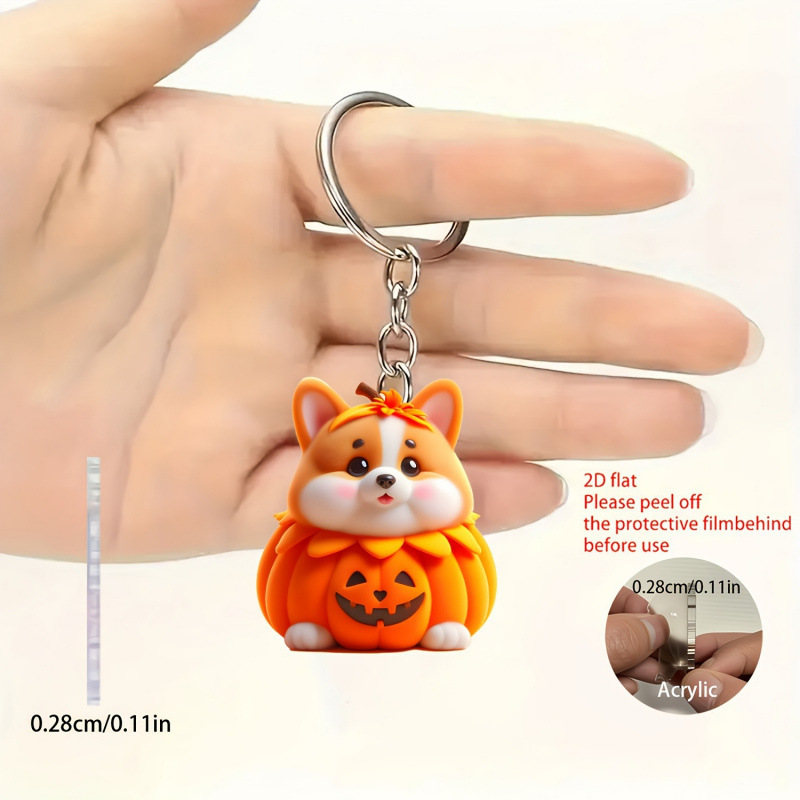 Nuevo adorable calabaza Korkie colgante acrílico plano transfronterizo espejo retrovisor interior decoración colgante llavero