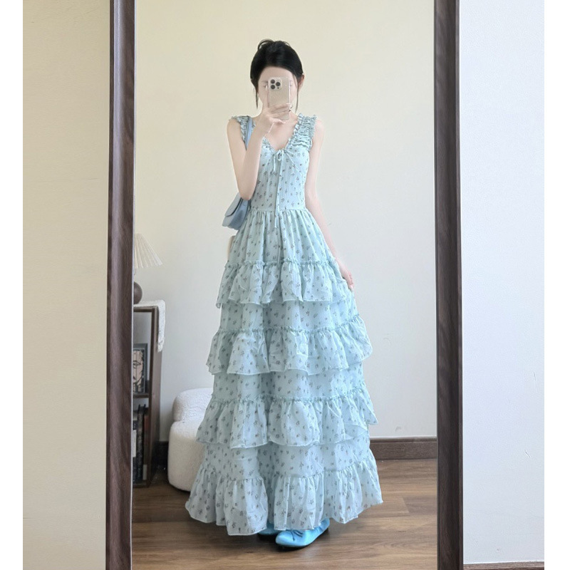 In Early Summer, the Mint Green Floral Dress Is so Beautiful for a Seaside Vacation. Women's Summer Gentle and Sweet Style Long Dress for Petite Figures
