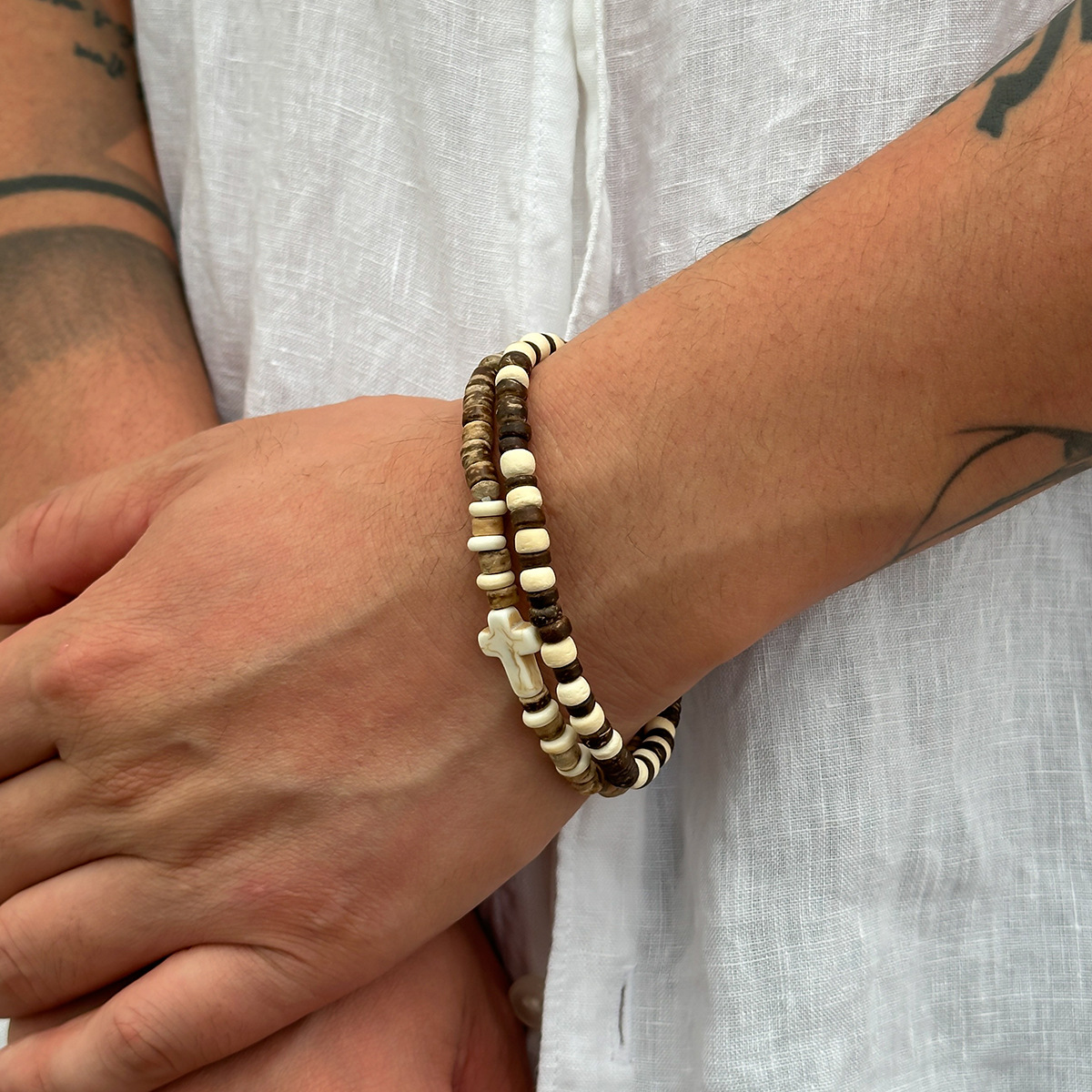 Beaded Chain Chain Type Vintage Style Round Wood Men's Bracelets Men Beaded Bracelets