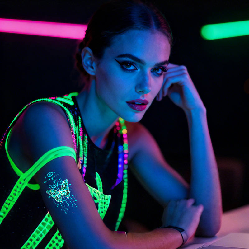 Night Fluorescent Tattoo Stickers, Luminous Butterfly Patterns, Waterproof and Long-Lasting, Nightclub Disco Party Glowing Temporary Tattoo Stickers