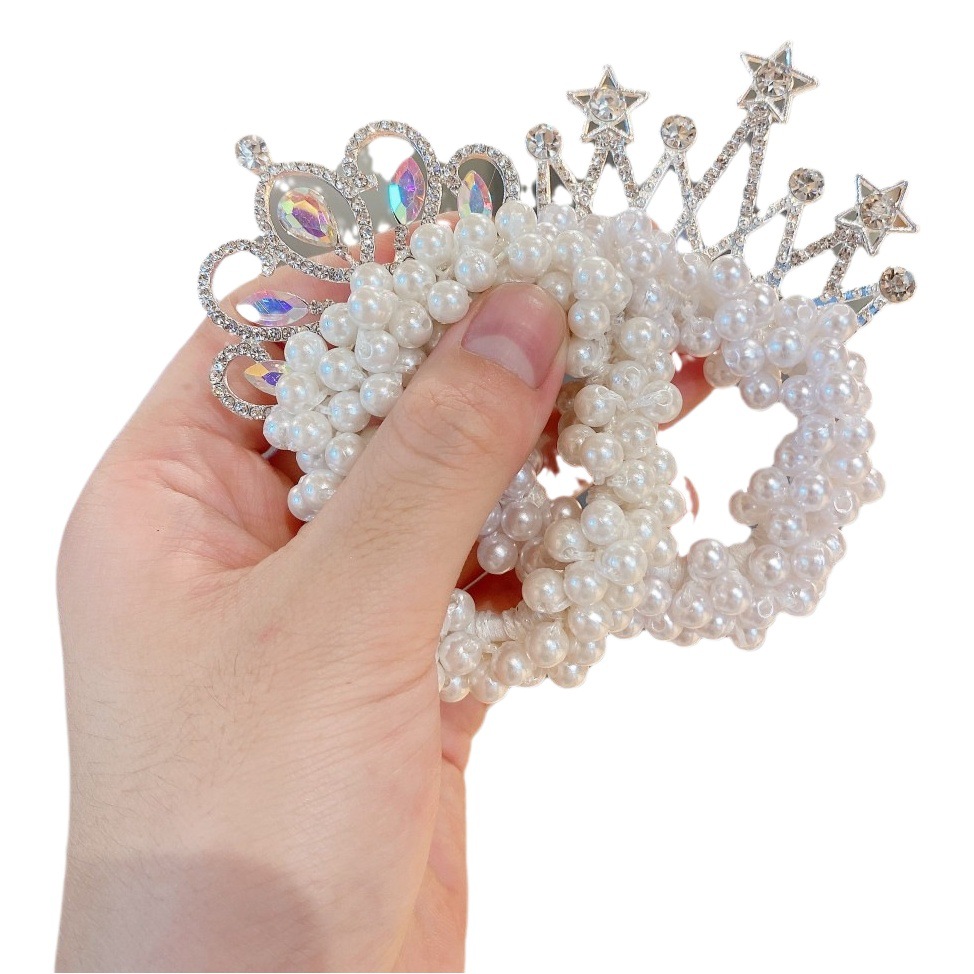 Accesorios para el cabello corona de princesa para niños perla bola cabeza Anillo para el cabello cuerda para el cabello niña corbata de pelo corona de perlas de todo fósforo