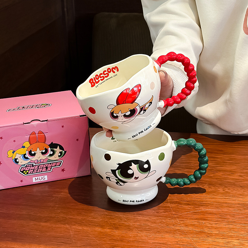 Genuinely authorized Powerpuff Girls joint cartoon ceramic mug, high-looking household water cup, cute couple cup