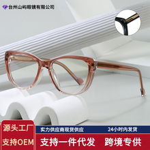跨境新款弹簧插芯板材腿高品质防蓝光眼镜TR框复古猫眼时尚街拍女