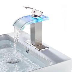 Big Bend Glass Waterfall Shower Head with Water Flow Generating LED and Deck, for Amazon AliExpress Overseas Warehouse Supply