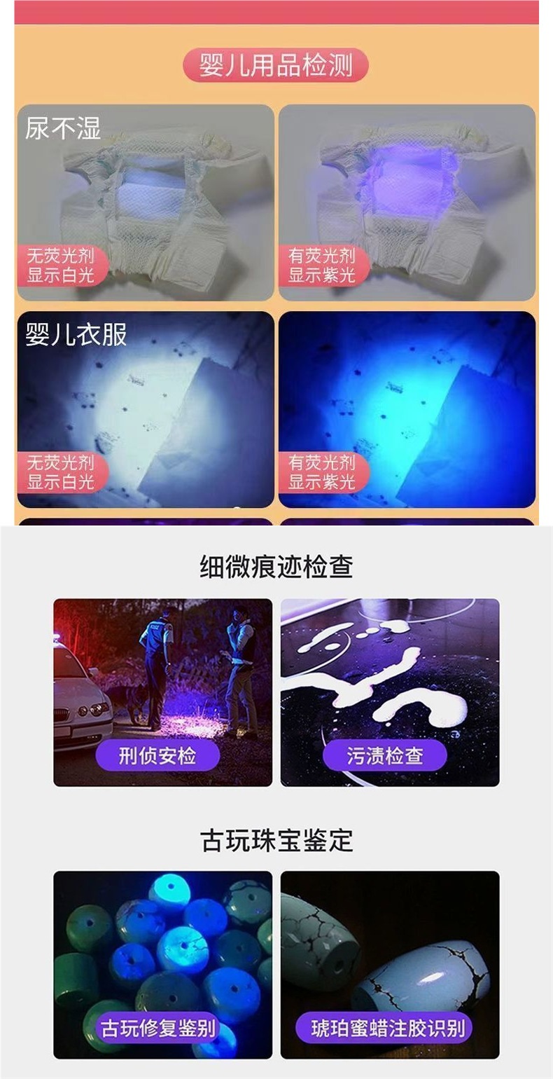 Powerful Purple Light 365Nm Ultra-High-Power Fluorescent Detection Ultraviolet Flashlight for Currency Verification and Anti-Counterfeiting Identification