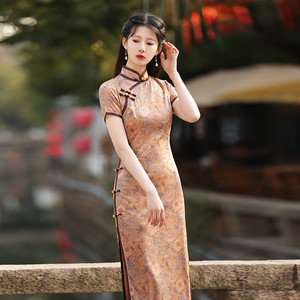 Women Chinese dresses cheongsam Qipao Shanghai retro long button Qipao