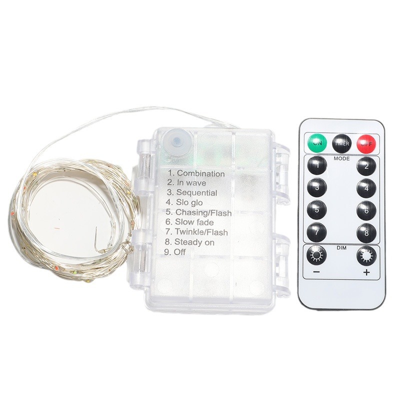 Nuevo LED caja de batería de control remoto cadena de lámpara de alambre de cobre decoración de atmósfera de vacaciones multiescena adecuada para la decoración de luces de color creativas