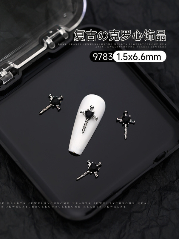 新しいネイルアートクロス合金ジュエリーインターネット有名人のフラッシュフルダイヤモンド立体ライト高級レトロクローハートネイルダイヤモンドジュエリー|undefined