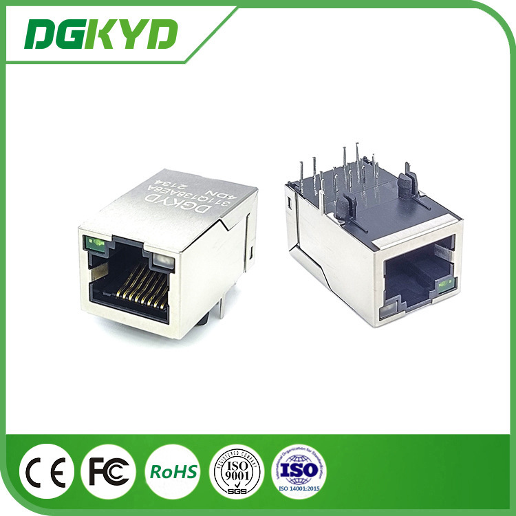RJ45 connector socket female socket network socket right angle 90 degree with gigabit filter 10P8C with light no bullet
