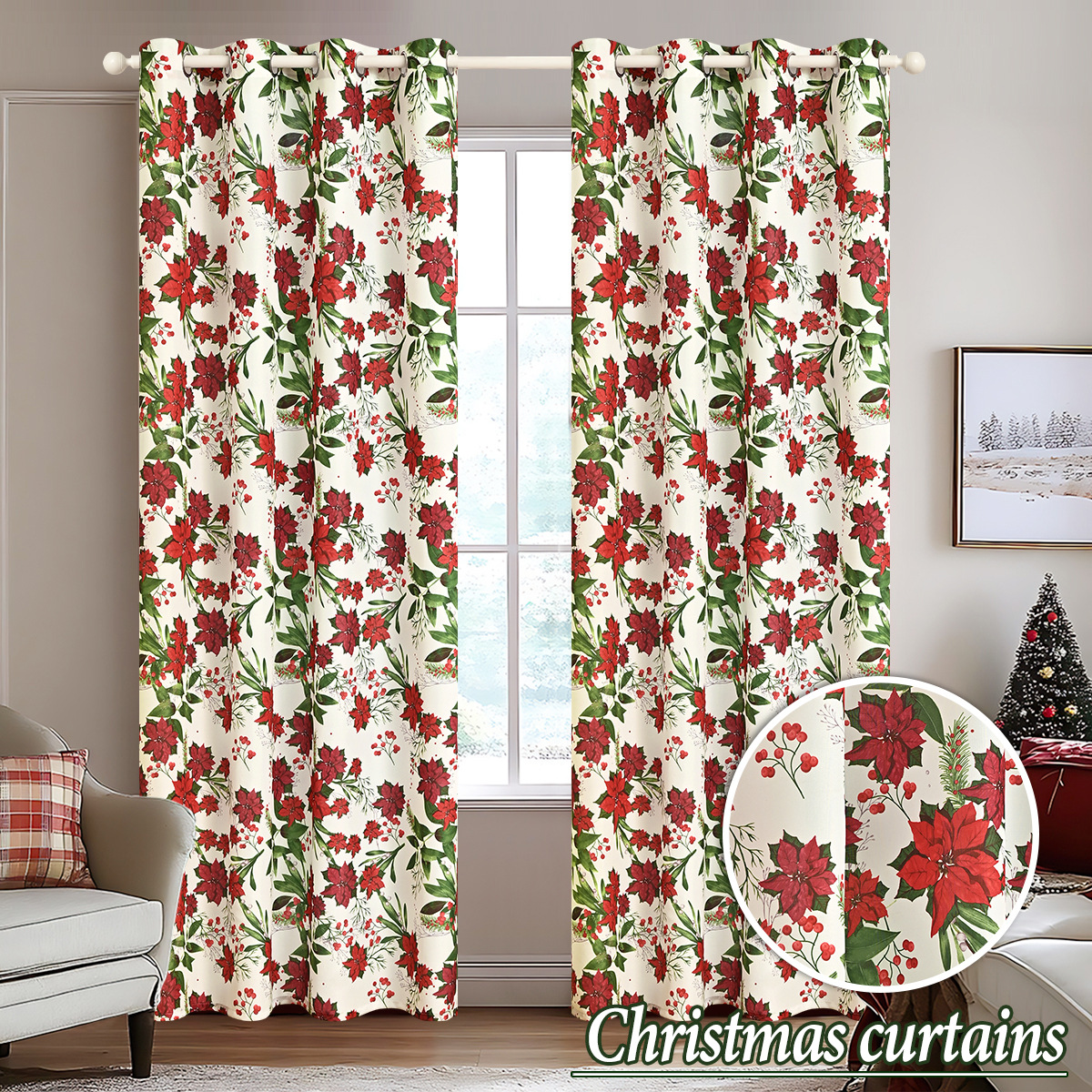 Nuevas cortinas de Navidad impresas transfronterizas cortinas cortinas cortinas de Navidad de decoración de TEMU