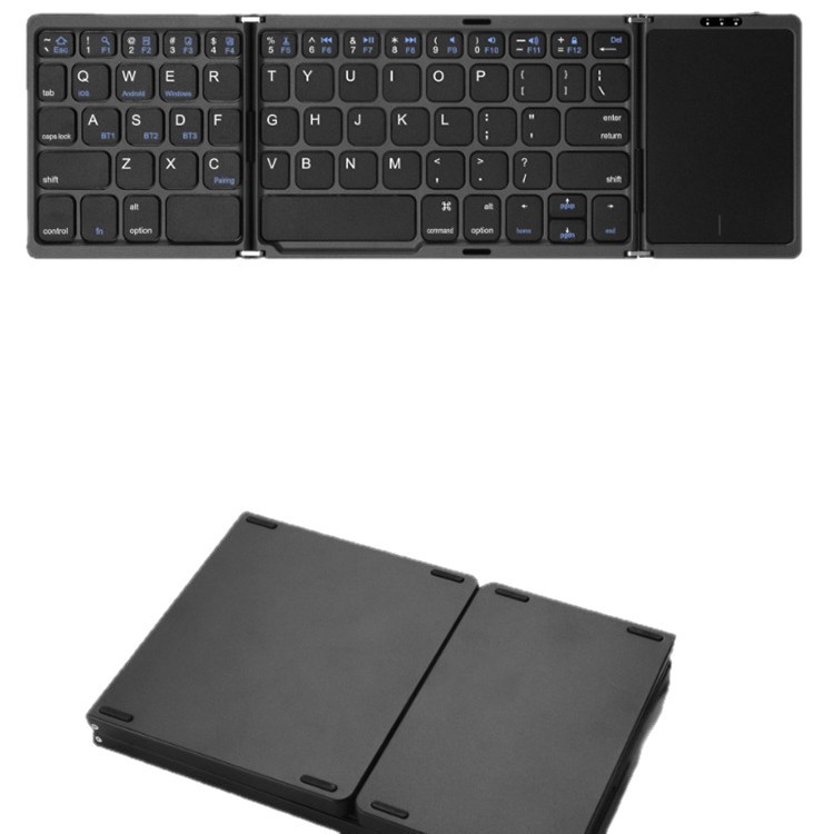 B089T teclado Bluetooth inalámbrico triple plegable con pulsador touchpad multi-sistema teclado de tabletas para teléfonos celulares