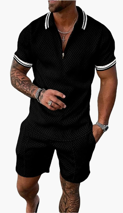 Nuevo europeo y americano transfronterizo de los hombres 3 Polo camisa traje de solapa de manga corta Jersey casual camiseta de los hombres de una sola pieza de entrega