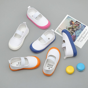 2025 Children's Canvas Shoes Children's Kindergarten Indoor Shoes Boys and Girls Slip-On Cloth Shoes Elastic White Shoes Manufacturer