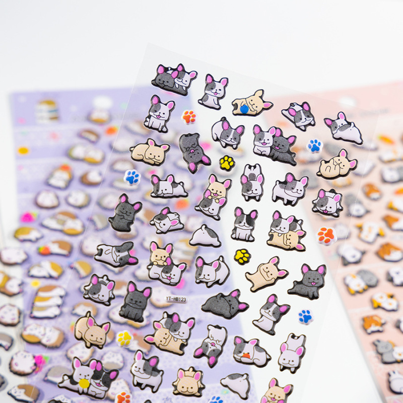 3D フレンチ ブルドッグ、犬、ウサギ、ハリネズミ、かわいいペット、子供用ステッカー、赤ちゃん教育手作りご褒美早期教育ステッカー|undefined