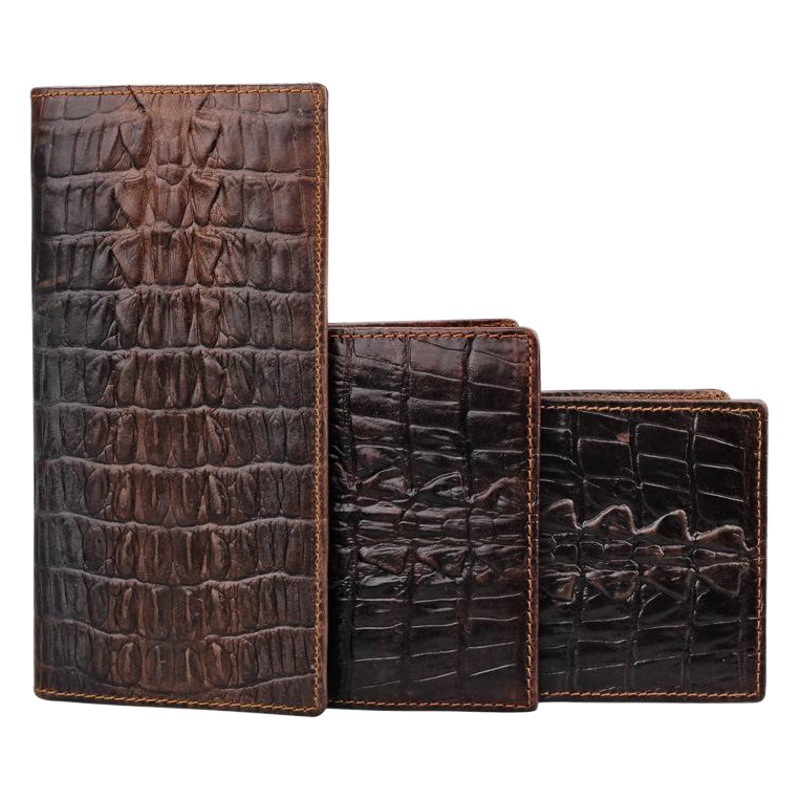 Personalized Vintage Handmade Embossed Genuine Leather Men's Wallet Long Crocodile Top Layer Cowhide Multi-Card Coin Wallet Case