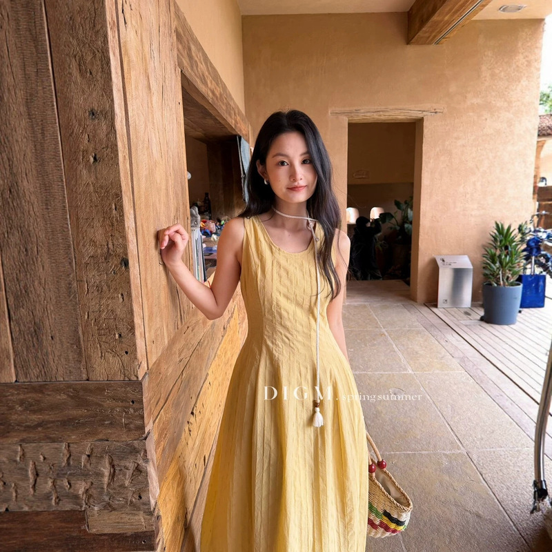 The Popular Hit Continues: 【Digm】 French-Style Elegant and Simple Solid Color Tencel Textured Waist-Cinching Slimming Dress