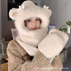 2024新年竜宝マフラー帽子三点セット手袋ぬいぐるみ保温耳当て帽子かわいい竜角防風防寒