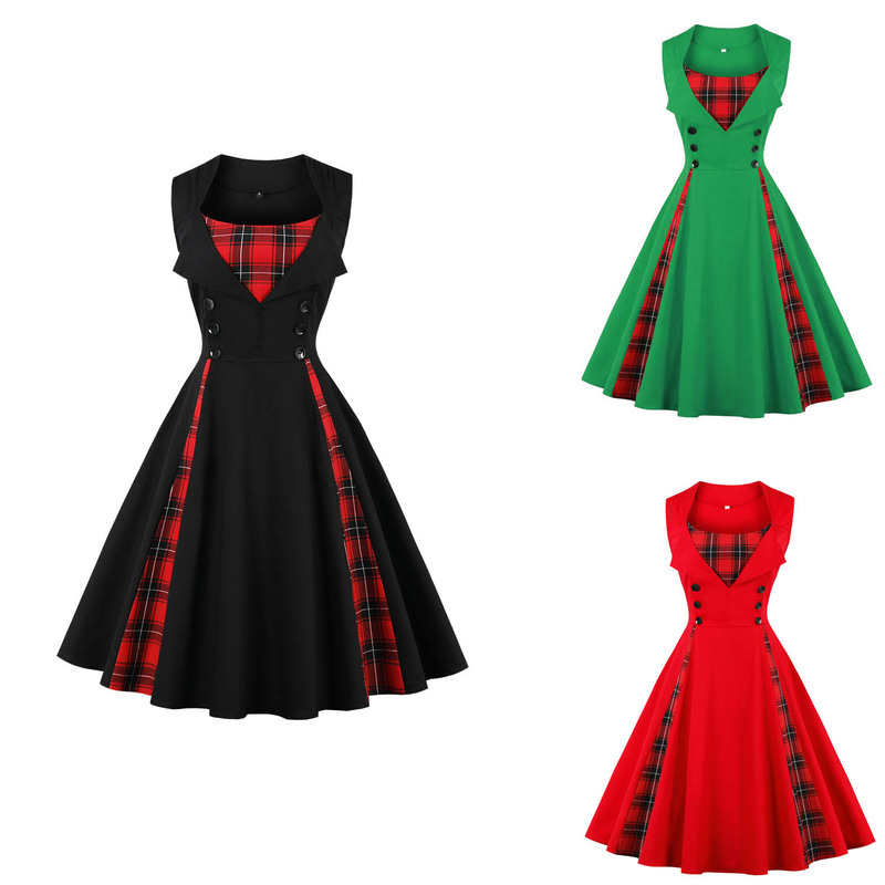 Christmas European Station Wish Hot Sale Plus Size Women's Sleeveless Simple Plaid Vintage Dress 1357 Hot Sale Christmas European Station Wish Hot Sale Plus Size Women's Sleeveless Simple Plaid Vintage Dress 1357 Hot Sale